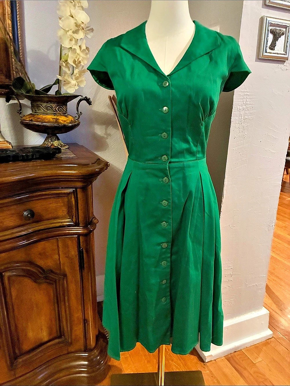 Pinup Couture Green Short Sleeve Midi Dress Size Small